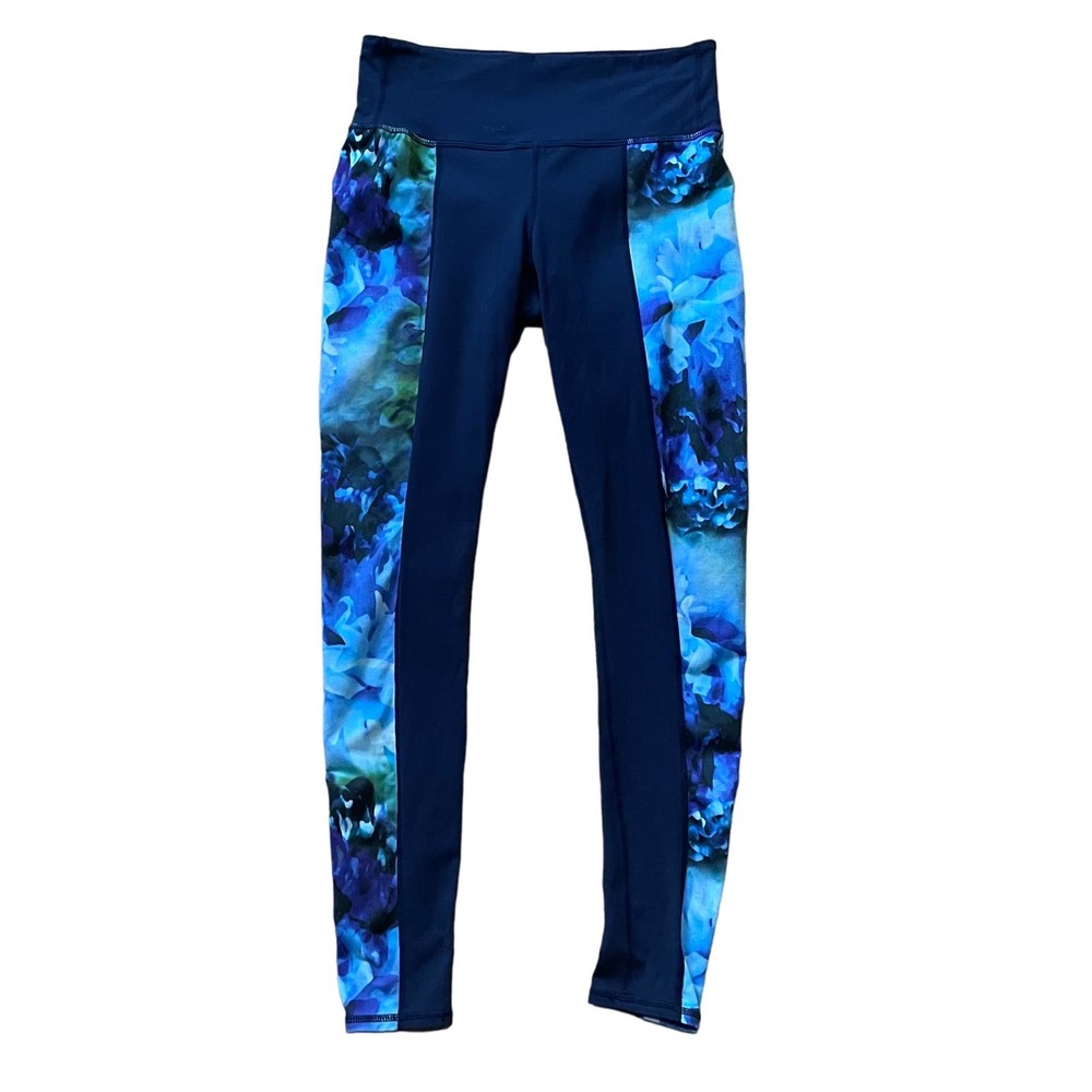 Athleta Chaturanga Blue Watercolor Floral Leggings Pants
